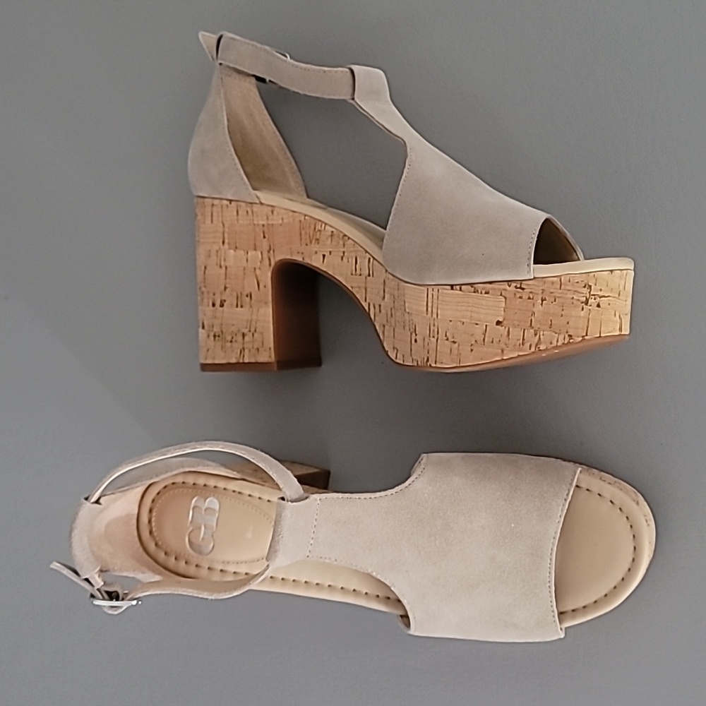 Gianni Bini New Light Suede Cork Platform Sandals 9.5M